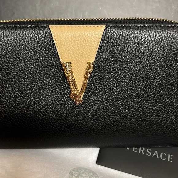 Versace Black and Gold Medusa Continental Wallet​​​